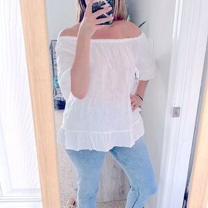 Terzo Millennio 100% Italian Linen Ruffle Top White Size M
